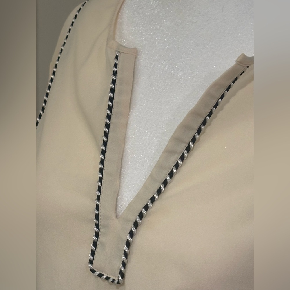 J. Crew Cream Blouse with Black Trim - Picture 3 of 10